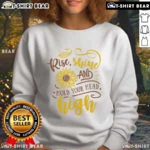 Official Rise Shine And Hold Your Head Sunflower Sweatshirt in vibrant yellow, perfect for casual wear and sunflower lovers.