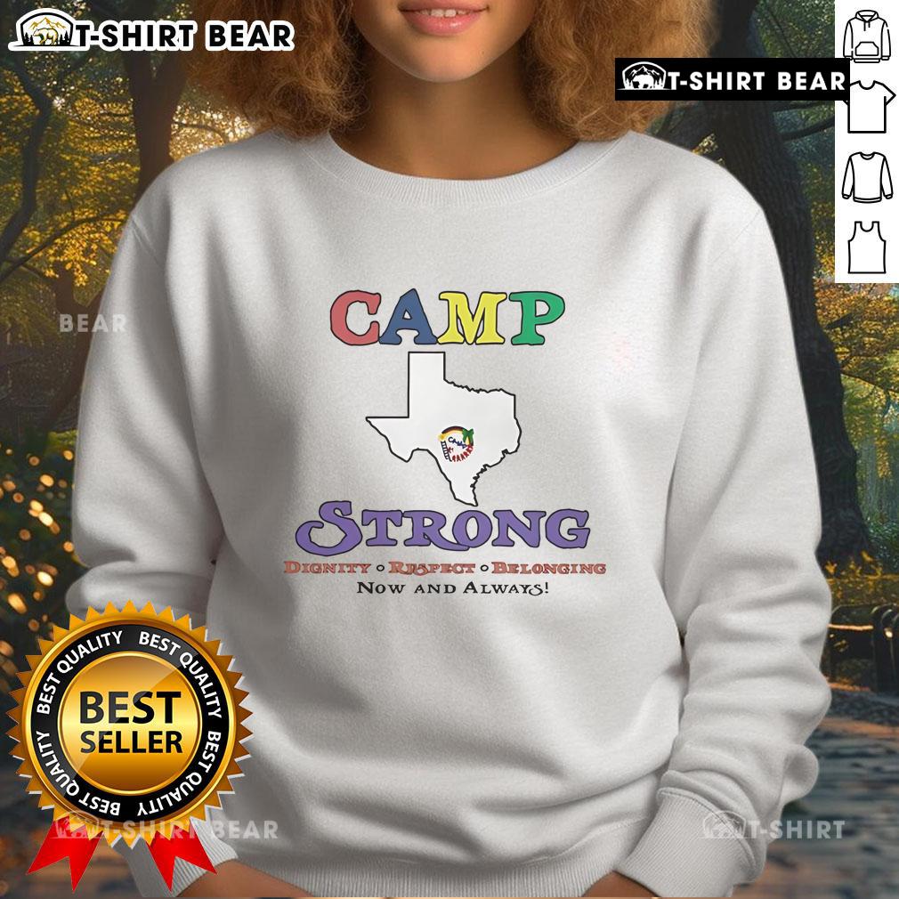 Alt Text: Official Texas Camp Strong Now and Always Sweatshirt in navy blue, featuring a bold graphic design and comfortable fit.