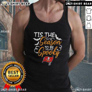 Alt Text: Official Tis The Season To Be Spooky Tampa Bay Buccaneers tank top featuring festive Halloween design and team logo.