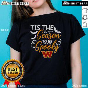 Alt Text: Official Tis The Season To Be Spooky Washington Commanders Ladies Tee featuring Halloween-themed design.