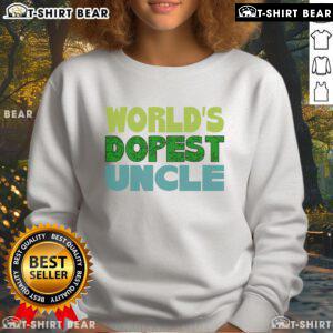 Official World's Dopest Uncle Sweatshirt in navy blue, featuring bold white lettering and a comfortable design.