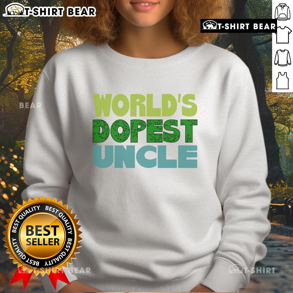 Official World's Dopest Uncle Sweatshirt in navy blue, featuring bold white lettering and a comfortable design.