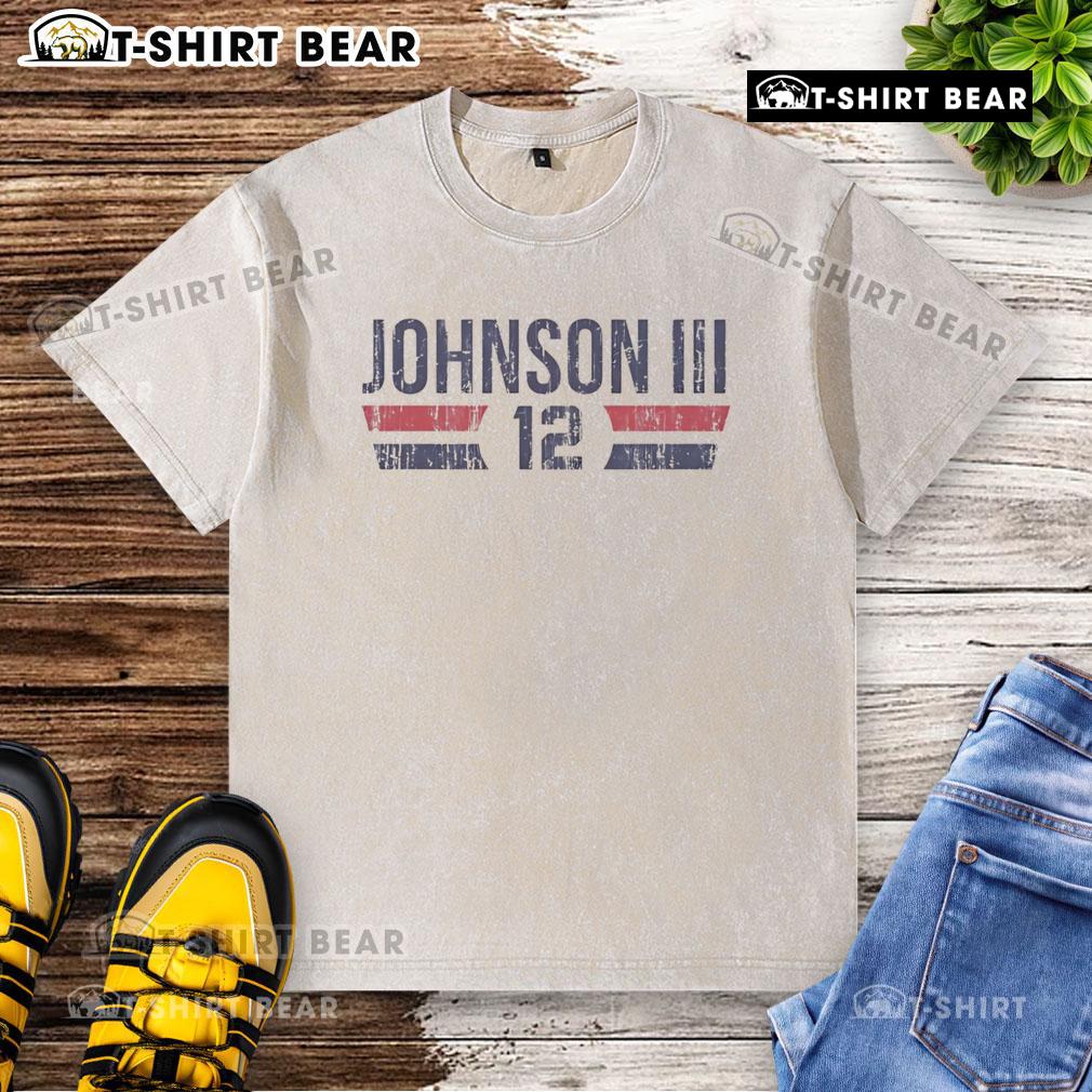 Original Washington Wizards Tre Johnson III Number 12 font washed t-shirt showcasing vibrant team colors and logo.