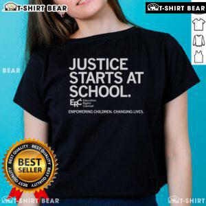 Premium Justice Starts At School Ladies Tee empowering children to change lives with inspiring education-themed design.
