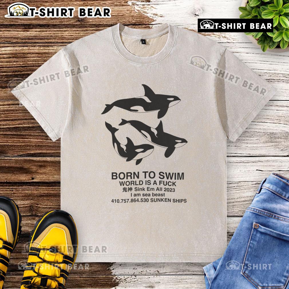 Premium Killer Whales Born To Swim T-Shirt featuring bold graphics of orcas, perfect for sea beast enthusiasts.