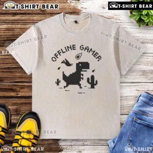 Premium T-Rex Dinosaur Game Offline Gamer washed t-shirt in blue, featuring a fun dinosaur graphic for gaming enthusiasts.