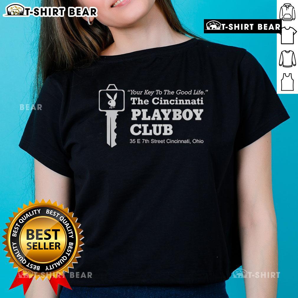 Premium Cincinnati Playboy Club Ladies Tee featuring stylish design and comfortable fit for fans of the iconic brand.