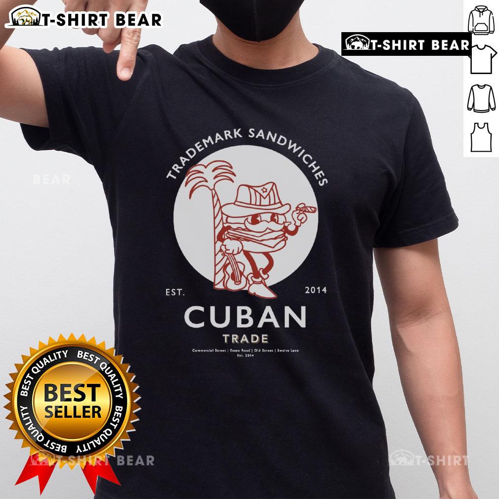 Premium Trademark Sandwich Cuban Trade Est 2014 T-Shirt featuring vibrant design and comfortable fit for casual wear.