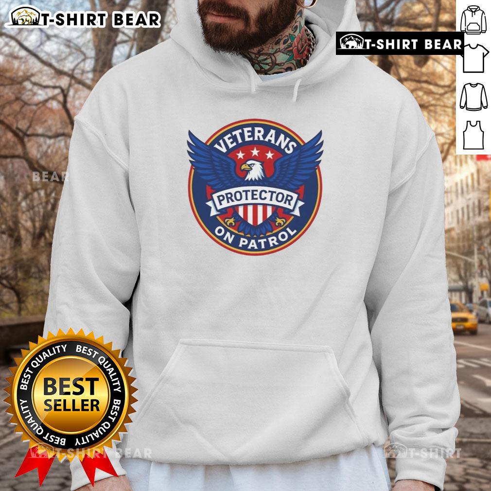 Premium Veterans On Patrol Protector Eagle Logo Hoodie featuring a bold eagle design and comfortable fit for veterans.