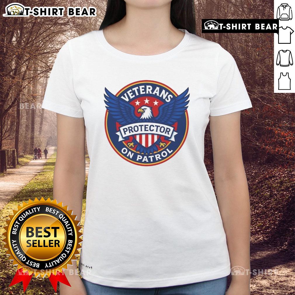 Premium Veterans On Patrol Protector Eagle Logo Ladies Tee showcasing a stylish design for veterans and supporters.
