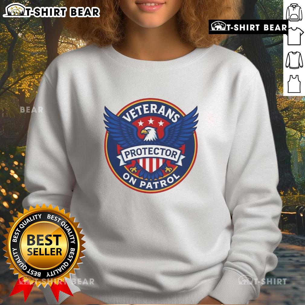 Premium Veterans On Patrol Protector Eagle Logo Sweatshirt featuring an eagle emblem and comfortable design for supporters.