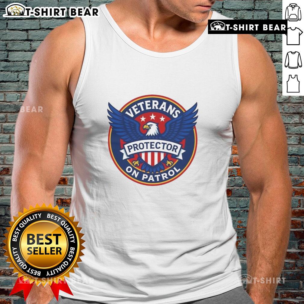 Premium Veterans On Patrol Protector Eagle Logo Tank Top featuring a bold eagle emblem for veterans' support.