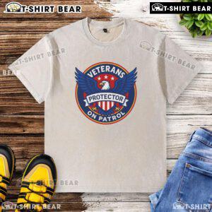 Alt Text: Premium Veterans On Patrol Protector Eagle Logo T-Shirt, featuring a stylish washed design for veterans.