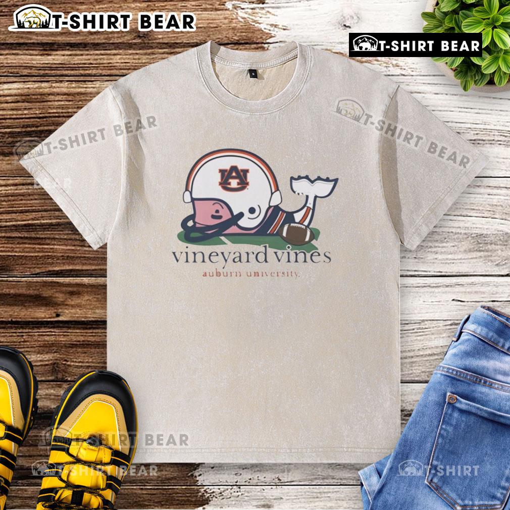 Premium Vineyard Vines Auburn Tigers logo washed t-shirt in navy, perfect for fans and casual wear.