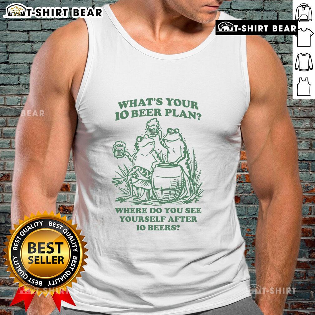 Premium tank top featuring 'What's Your 10 Beer Plan?' design, perfect for beer enthusiasts and casual wear.