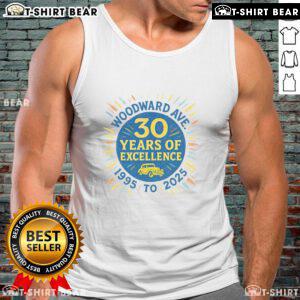 Premium Woodward Ave tank top celebrating 30 years of excellence, stylish design for casual wear in 2025.
