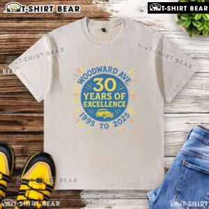 Alt Text: Premium Woodward Ave 30 Years of Excellence 2025 washed t-shirt featuring vintage design and quality fabric.
