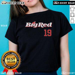 Premium Wrigley's Big Red 19 Ladies Tee in vibrant red, featuring a stylish design perfect for casual wear.