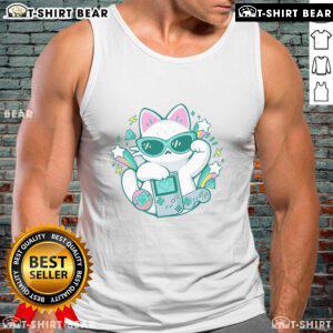 Pretty 90s cute cat tank top featuring a playful feline graphic and vibrant colors, perfect for retro fashion lovers.