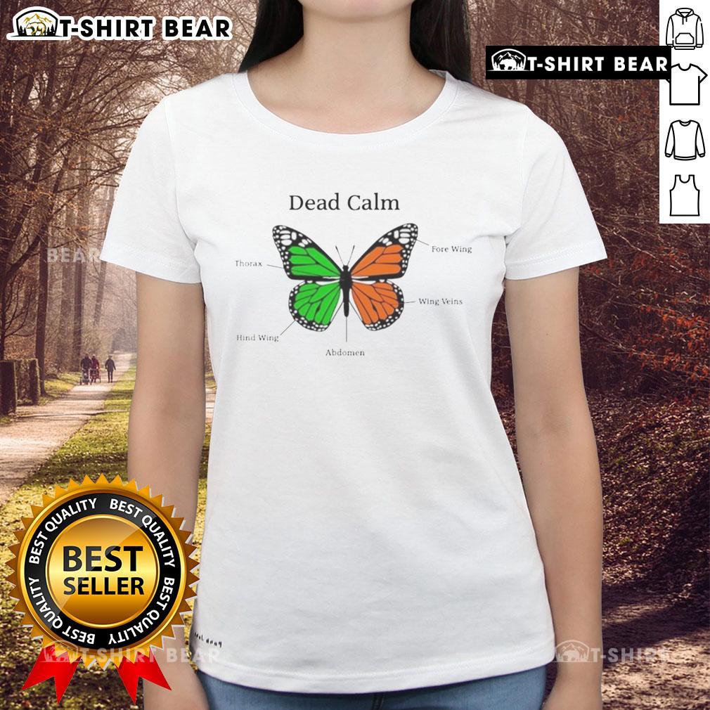 Pretty butterfly design on a Dead Calm ladies tee, perfect for casual outings and nature lovers.