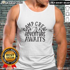 Pretty Camp Crew Adventure Awaits Tank Top featuring a vibrant design perfect for outdoor enthusiasts and summer adventures.
