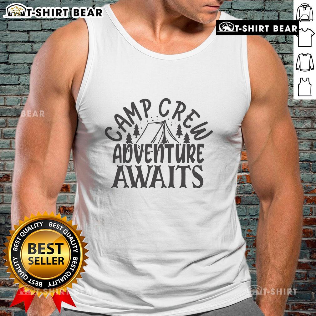 Pretty Camp Crew Adventure Awaits Tank Top featuring a vibrant design perfect for outdoor enthusiasts and summer adventures.