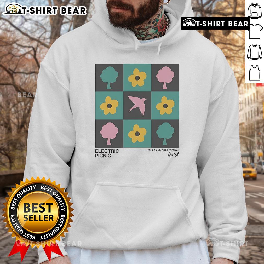 Pretty Electric Picnic Checkerboard Music and Arts Festival Hoodie featuring vibrant checkerboard design and festival branding.