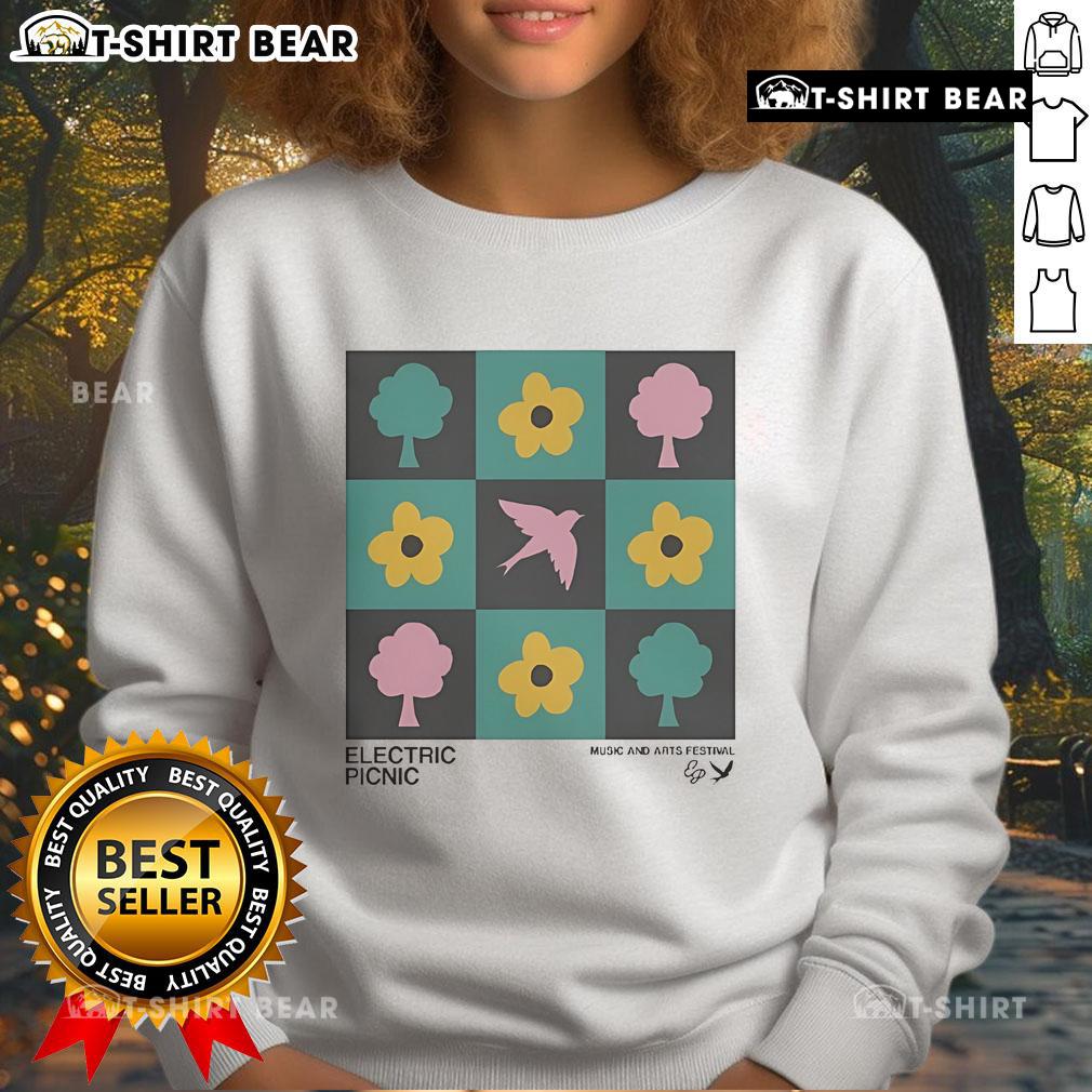 Alt Text: Stylish Pretty Electric Picnic Checkerboard Music and Arts Festival sweatshirt in vibrant colors, perfect for festival wear.