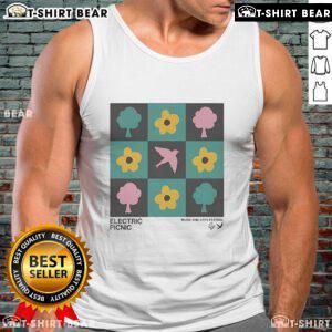 Pretty Electric Picnic Checkerboard Music and Arts Festival tank top showcasing vibrant colors and unique design.