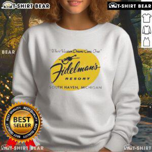 Alt Text: Vintage hotel sweatshirt featuring Pretty Fidelman's Resort South Haven - a perfect reminder of vacation dreams.