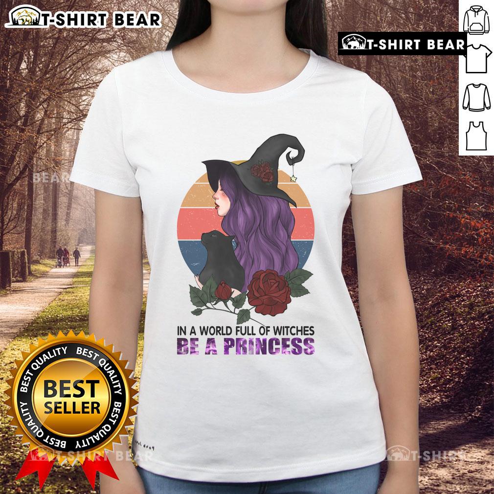 Pretty in a World Full of Witches, Be a Princess Halloween Ladies' Tee featuring a stylish design for festive celebrations.