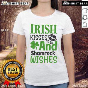 Alt Text: Pretty Irish Kisses and Shamrock Wishes Ladies Tee featuring festive St. Patrick's Day design and vibrant colors.
