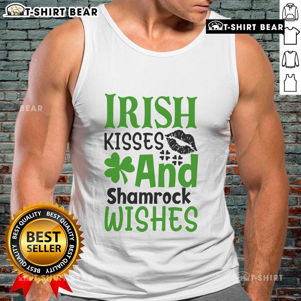 Pretty Irish Kisses and Shamrock Wishes tank top featuring a festive design for St. Patrick's Day celebrations.