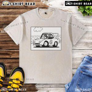 Pretty Plymouth classic car cartoon design on a washed t-shirt, perfect for car enthusiasts and vintage style lovers.