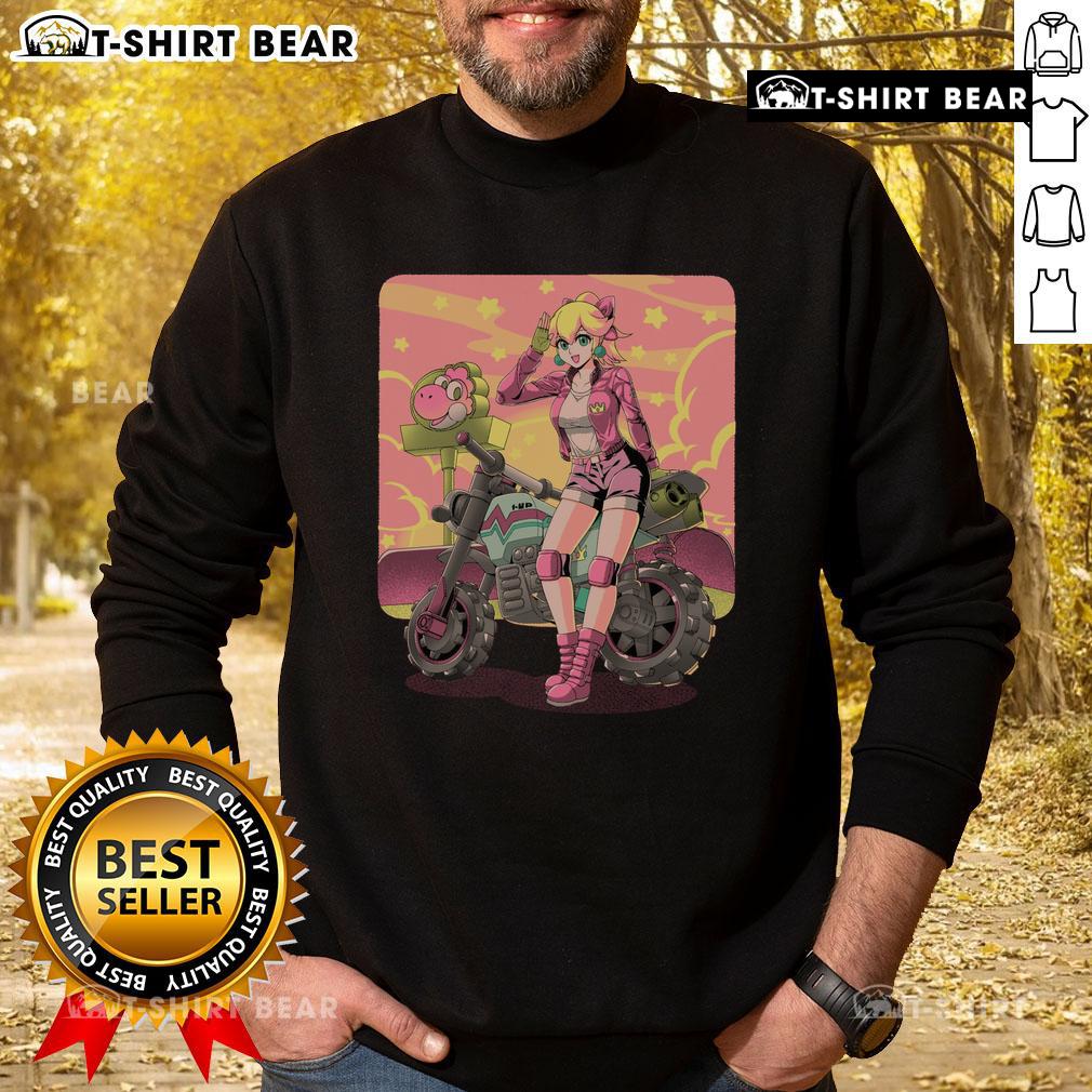 Pretty Princesses Peach motorcycle cross country retro anime gamer sweatshirt featuring vibrant graphics and cozy design.