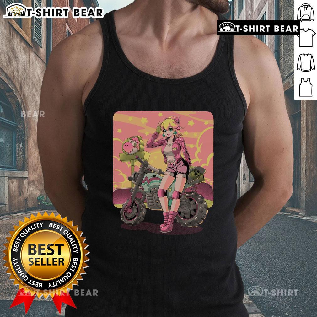 Pretty Princesses Peach Motorcycle Cross Country retro anime gamer tank top featuring vibrant graphics and stylish design.