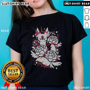 Stylized mythical creature on a ladies tee, promoting softness and comfort in a unique fashion statement.