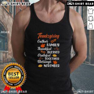 Pretty Thanksgiving family wearing tank tops, expressing gratitude and blessed vibes in November celebration.