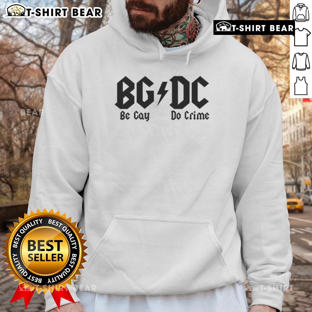Top BGDC Be Gay Do Crime Hoodie featuring vibrant colors and bold text, perfect for LGBTQ+ pride and fashion.