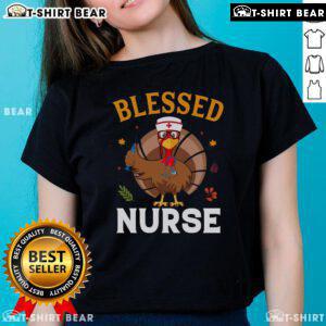 Top Blessed Nurse Turkey Thanksgiving Ladies Tee featuring a festive design perfect for nurses celebrating the holiday.
