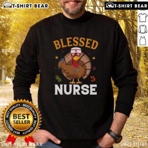 Alt Text: Cozy Top Blessed Nurse Turkey Thanksgiving Sweatshirt featuring a festive turkey design, perfect for holiday celebrations.