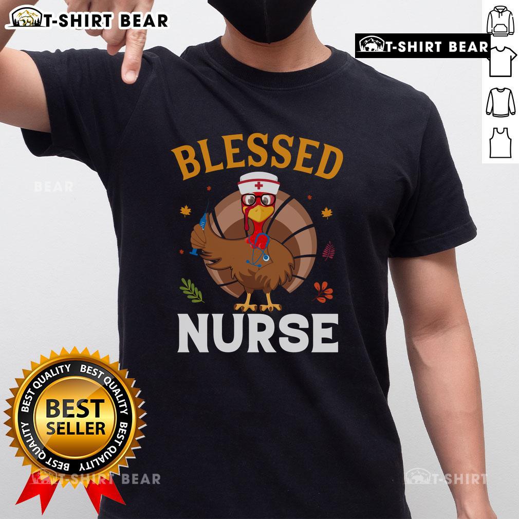 Top Blessed Nurse Turkey Thanksgiving T-Shirt featuring a festive turkey design and gratitude message for nurses.