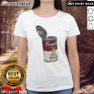 Alt Text: Top Campbell Beef Noodle Soup Ladies Tee featuring vibrant design and comfortable fit, perfect for soup lovers.
