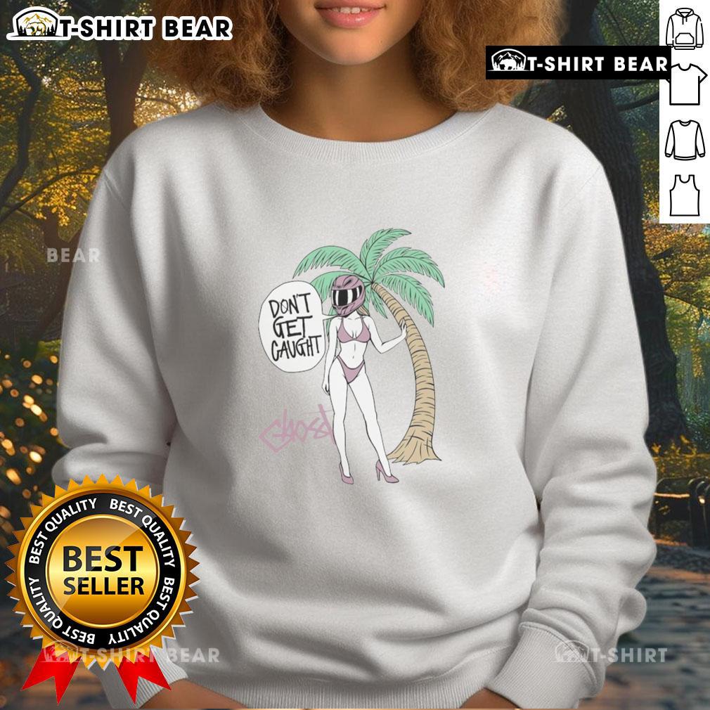 Alt Text: Top Channel 5 Don't Get Caught Palm Angels Sweatshirt in black with bold graphic design, perfect for streetwear fashion.