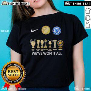 Alt Text: Top Chelsea FC FIFA Club World Cup Champions tee for ladies, celebrating their achievements in football.
