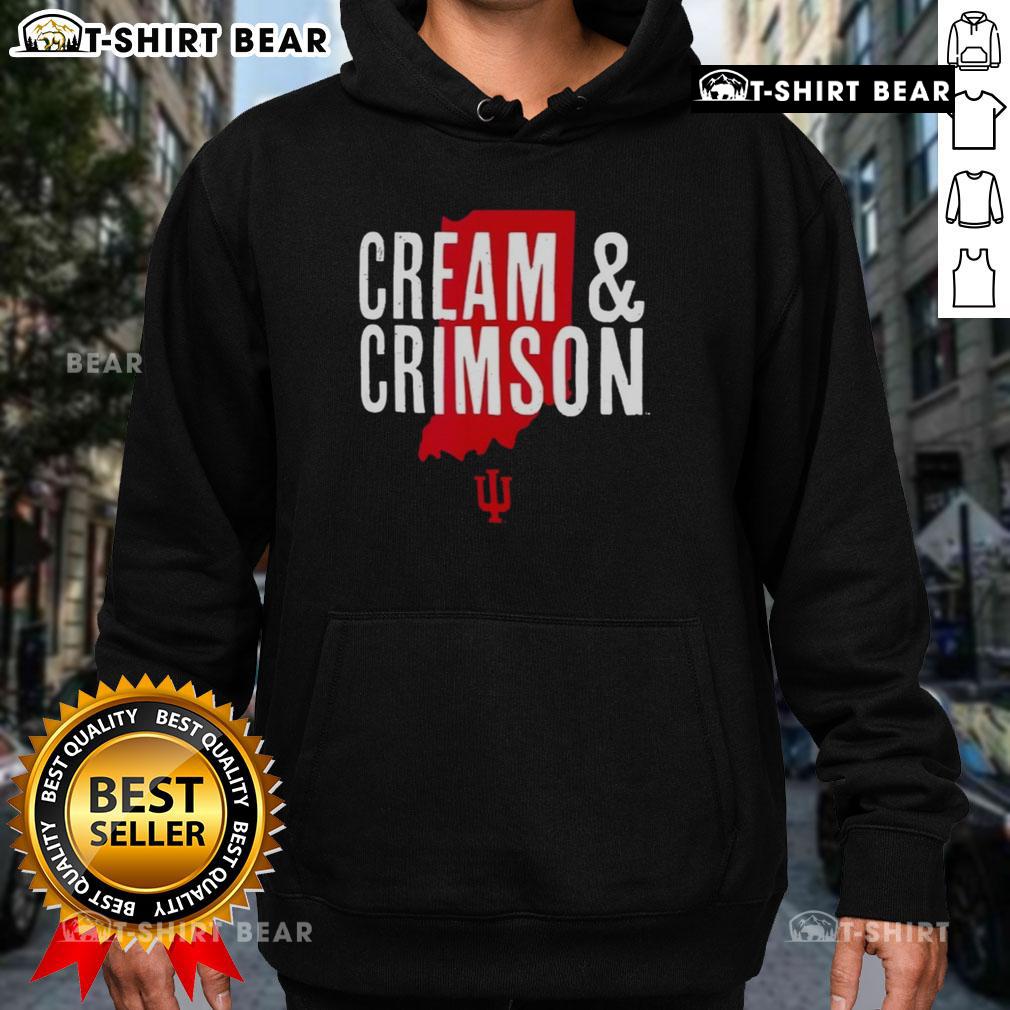 Alt Text: Top cream and crimson Indiana Hoosiers Hometown Pride hoodie displayed on a hanger, perfect for fans.