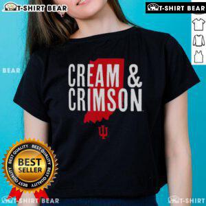 Alt Text: Top cream and crimson Indiana Hoosiers hometown pride ladies tee showcasing team spirit and style.