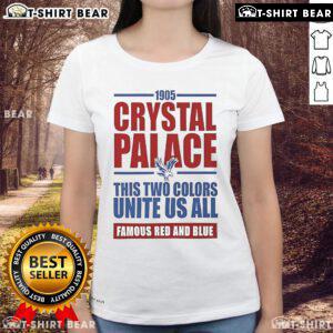 Top Crystal Palace Soccer EPL ladies tee in iconic red and blue colors, celebrating team spirit since 1905.