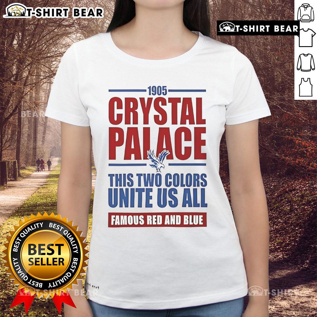 Top Crystal Palace Soccer EPL ladies tee in iconic red and blue colors, celebrating team spirit since 1905.