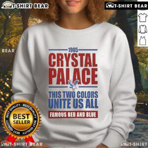 Top Crystal Palace Soccer EPL sweatshirt in iconic red and blue colors, celebrating team spirit since 1905.